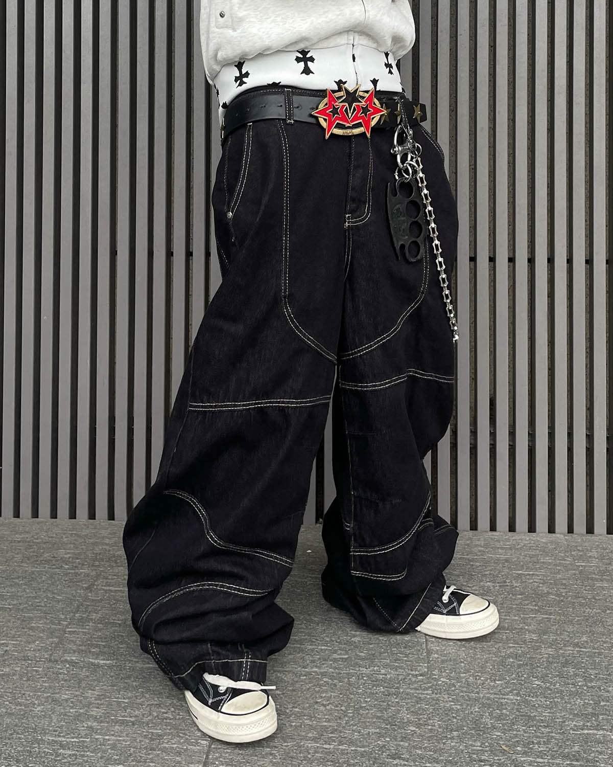 Contrast Stitch Barrel Jeans | LCDEGO Streetwear