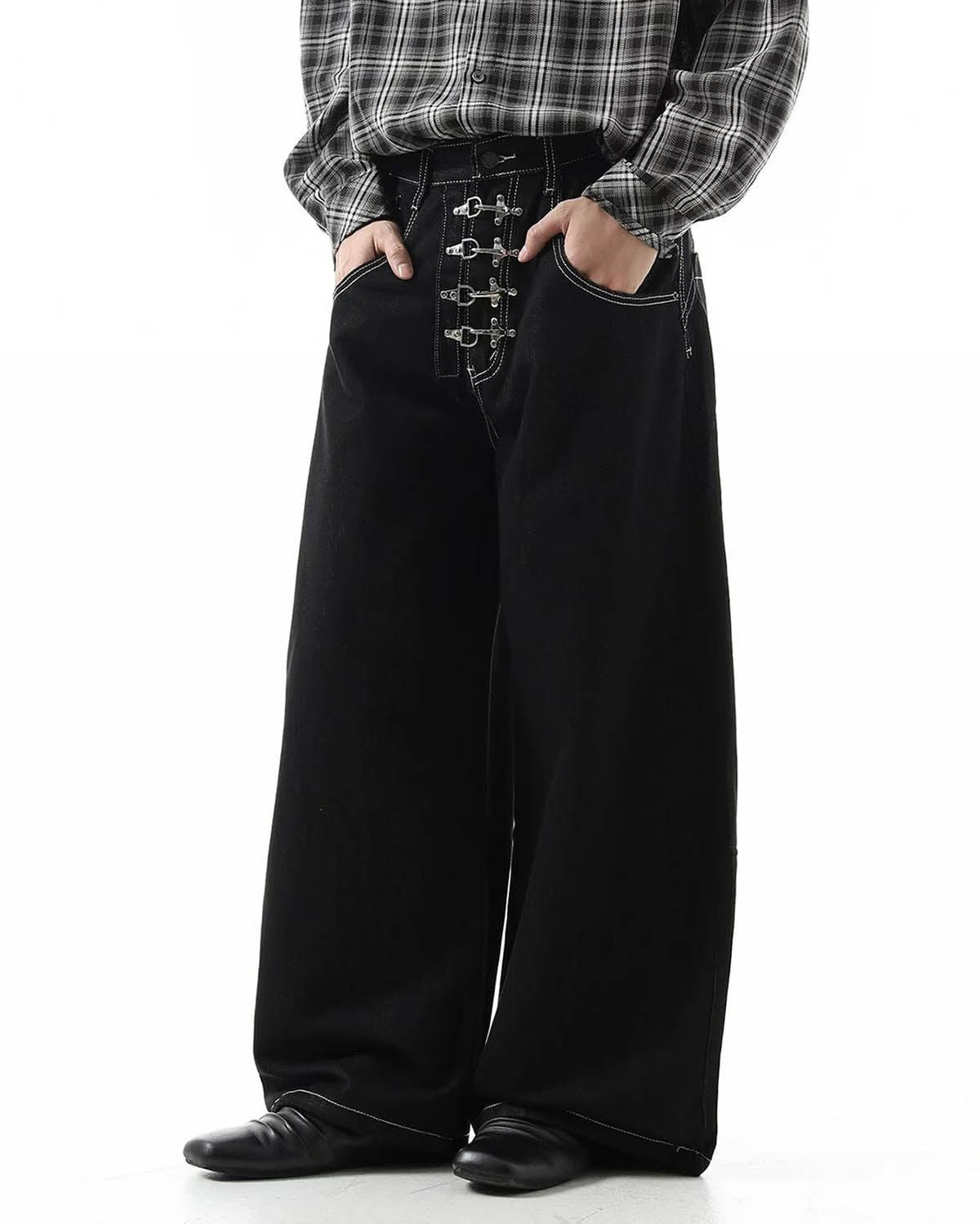 Raw Metal Clasp Baggy Jeans | LCDEGO Streetwear