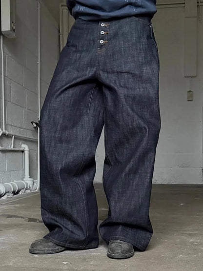 Buttons Up Raw Baggy Jeans | LCDEGO Streetwear