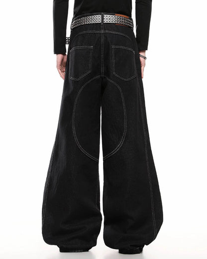 Contrast Stitch Barrel Jeans | LCDEGO Streetwear