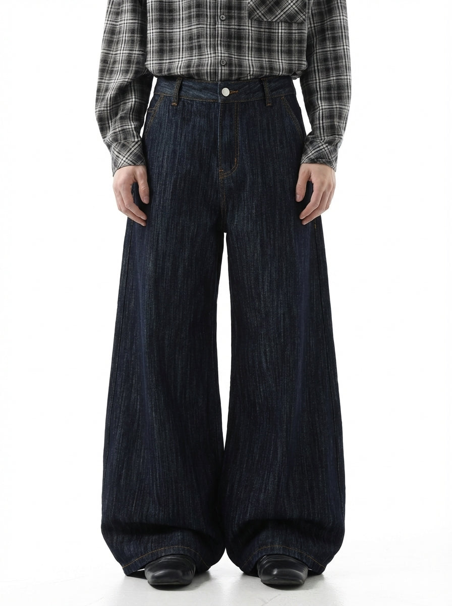 Dark Indigo Wide Bootcut Jeans | LCDEGO Streetwear