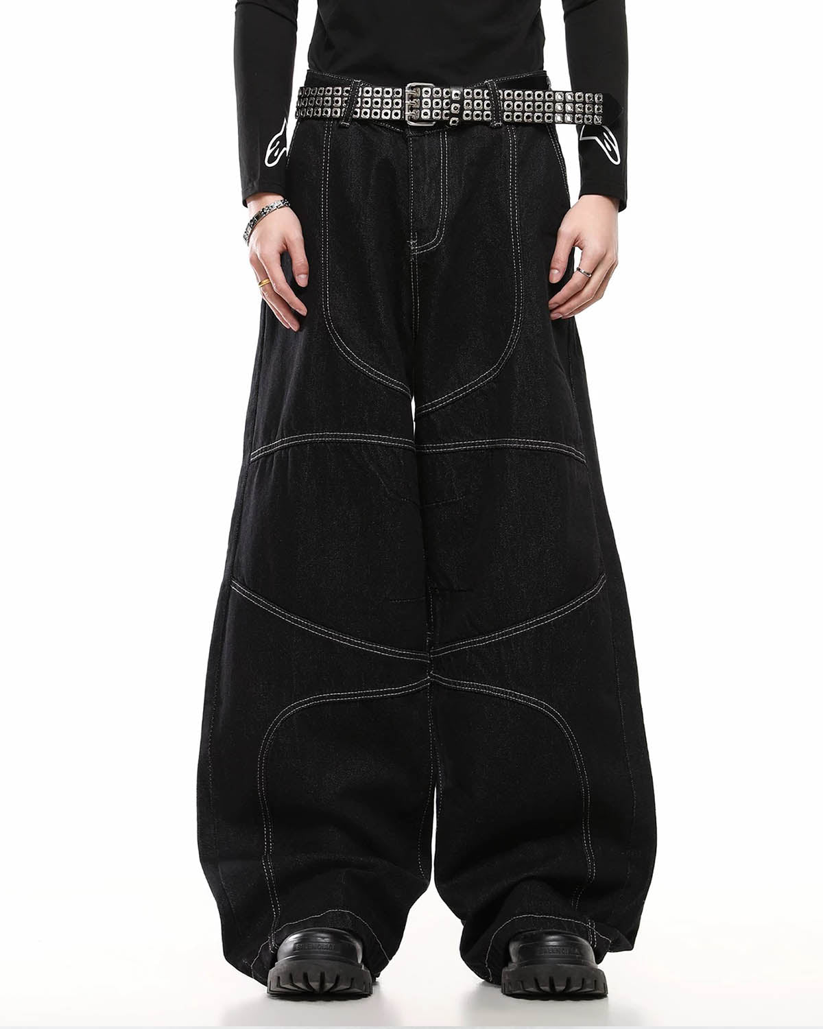 Contrast Stitch Barrel Jeans | LCDEGO Streetwear