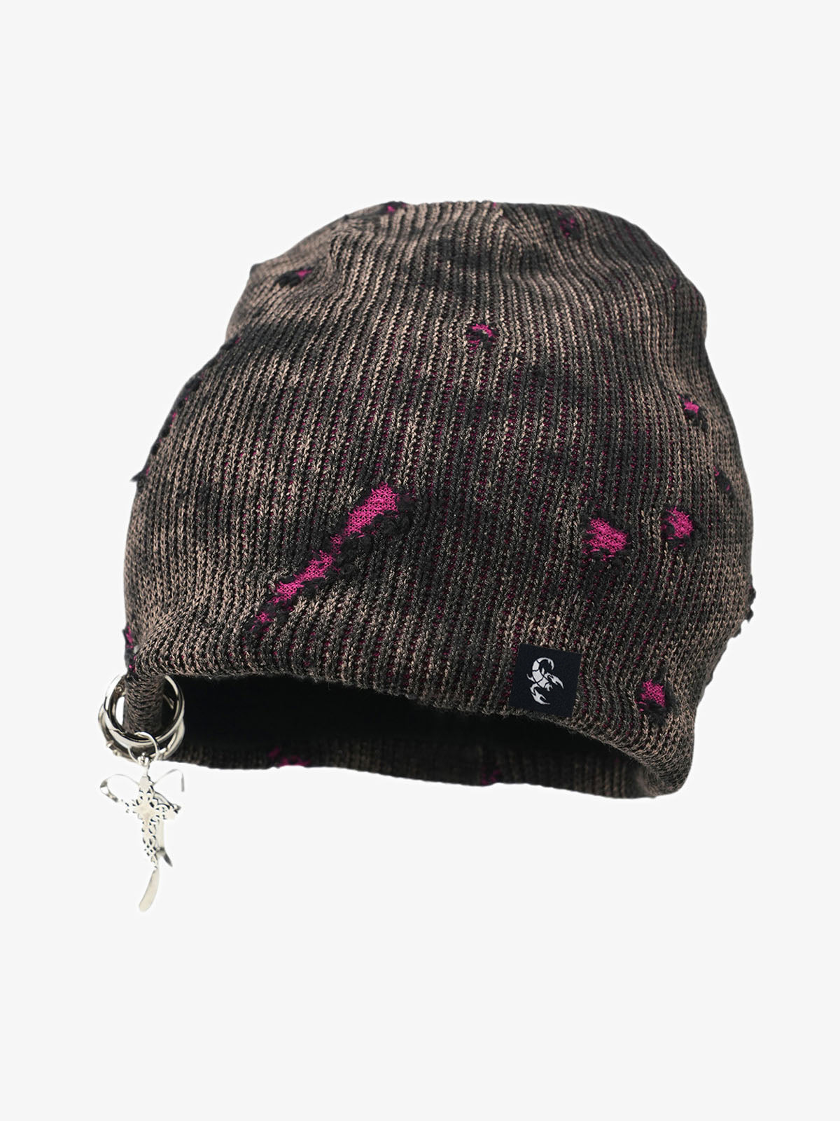 Retro Wasteland Style Distressed Knit Hanging Charm Beanie