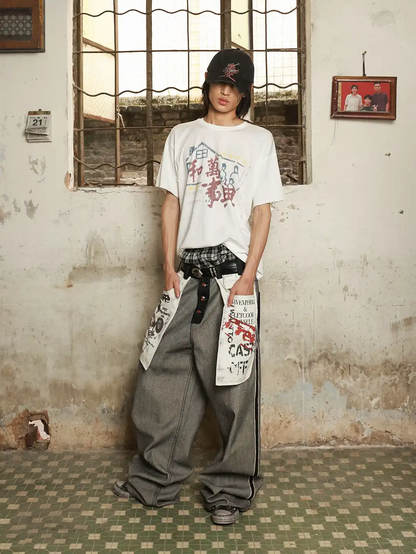 Distressed Reverse Design Baggy Jeans | LCDEGO Streetwear