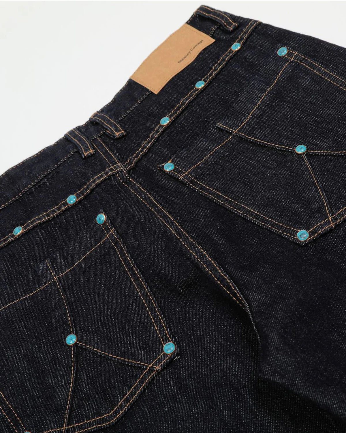 Turquoise Button Rivet Baggy Jeans | LCDEGO Streetwear
