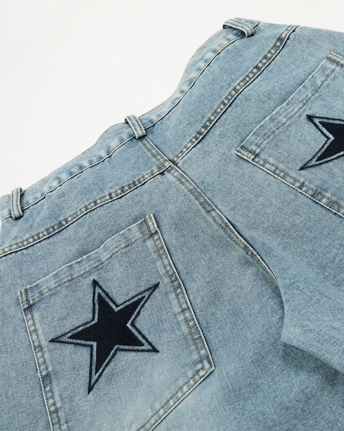 Star Embroidered Pocket Barrel Jeans | LCDEGO Streetwear