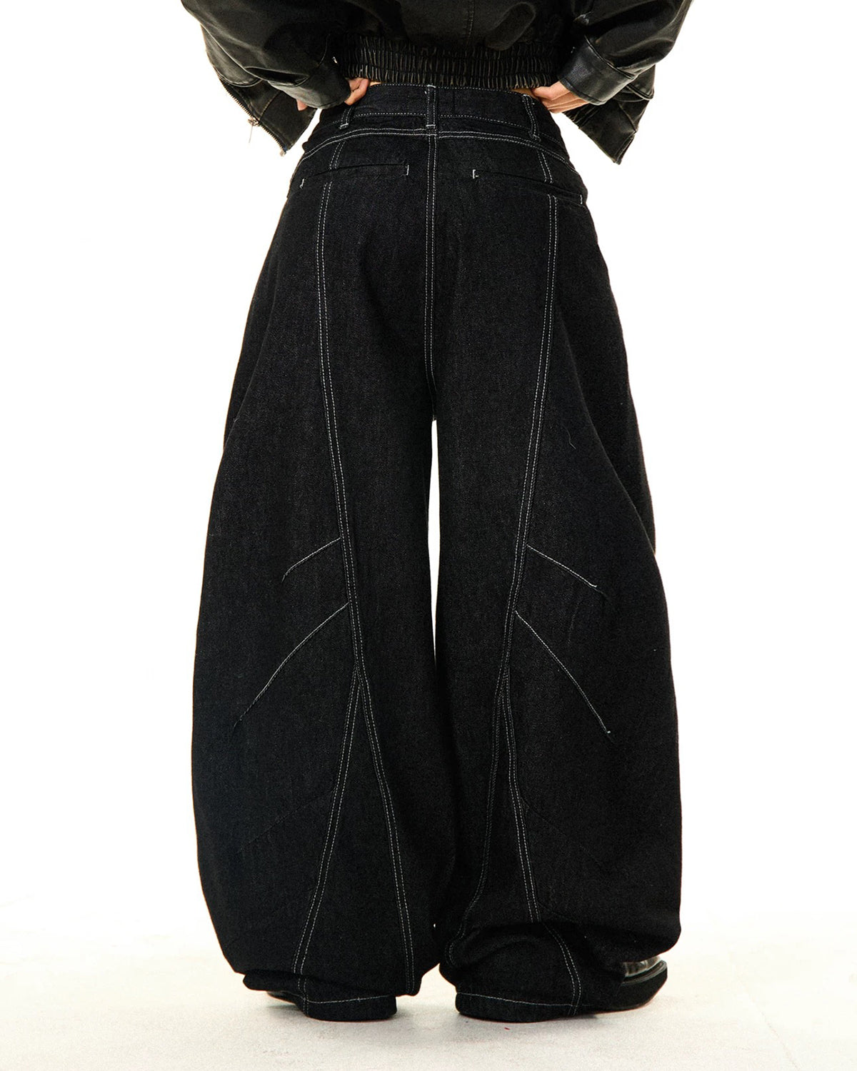 Black Stitching Barrel Jeans | LCDEGO Streetwear