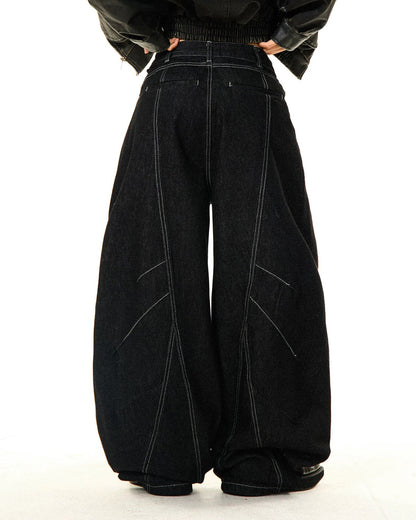 Black Stitching Barrel Jeans | LCDEGO Streetwear
