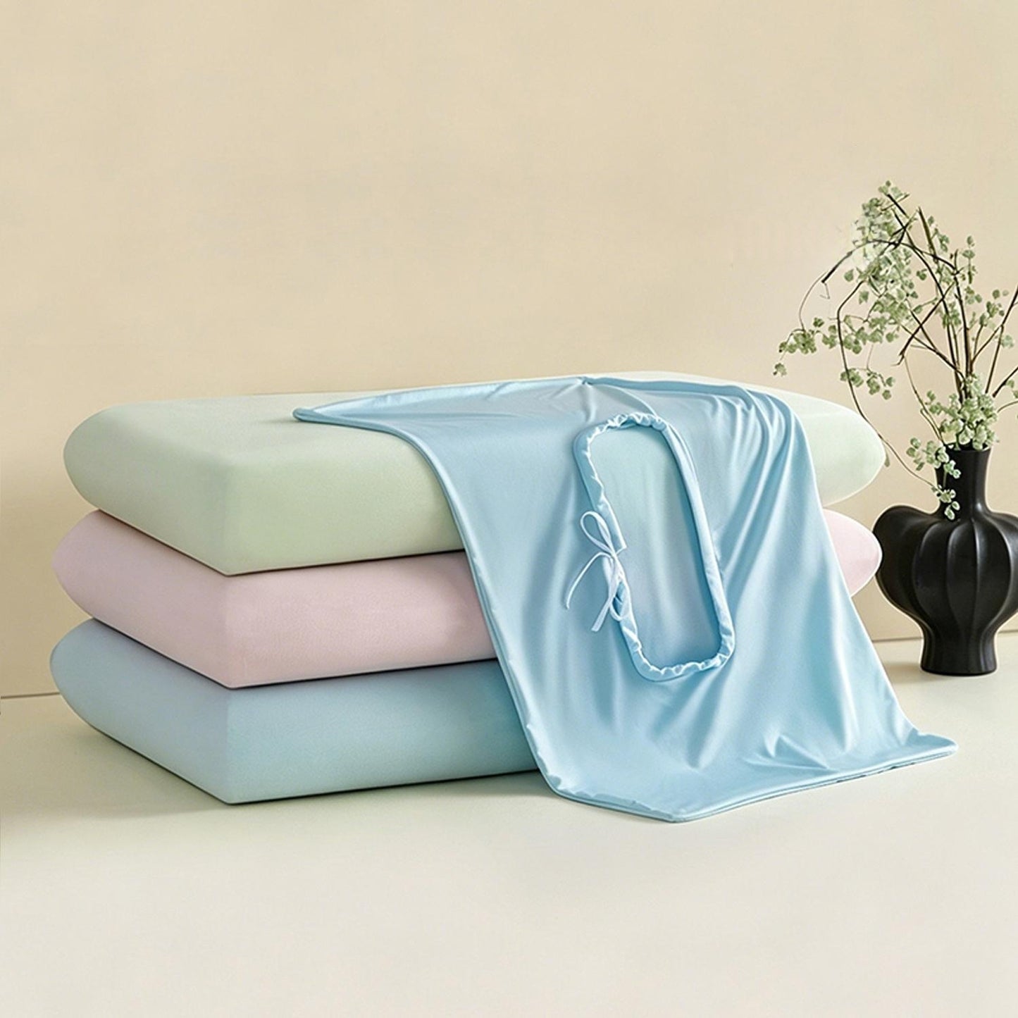 Instant Cooling Ice Silk Summer Pillowcase | Modern Minimalist Breathable Pillow Protector | Premium Vegan Silk Alternative (4 Colors)