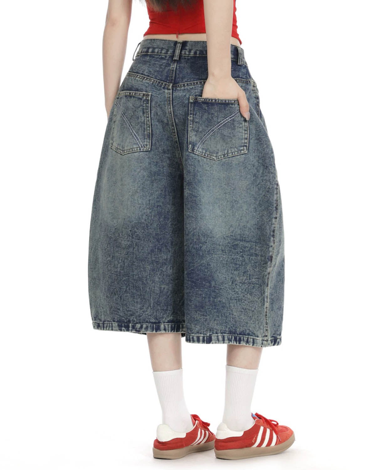 Studded Washed Long Baggy Jorts | LCDEGO Streetwear