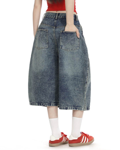 Studded Washed Long Baggy Jorts | LCDEGO Streetwear
