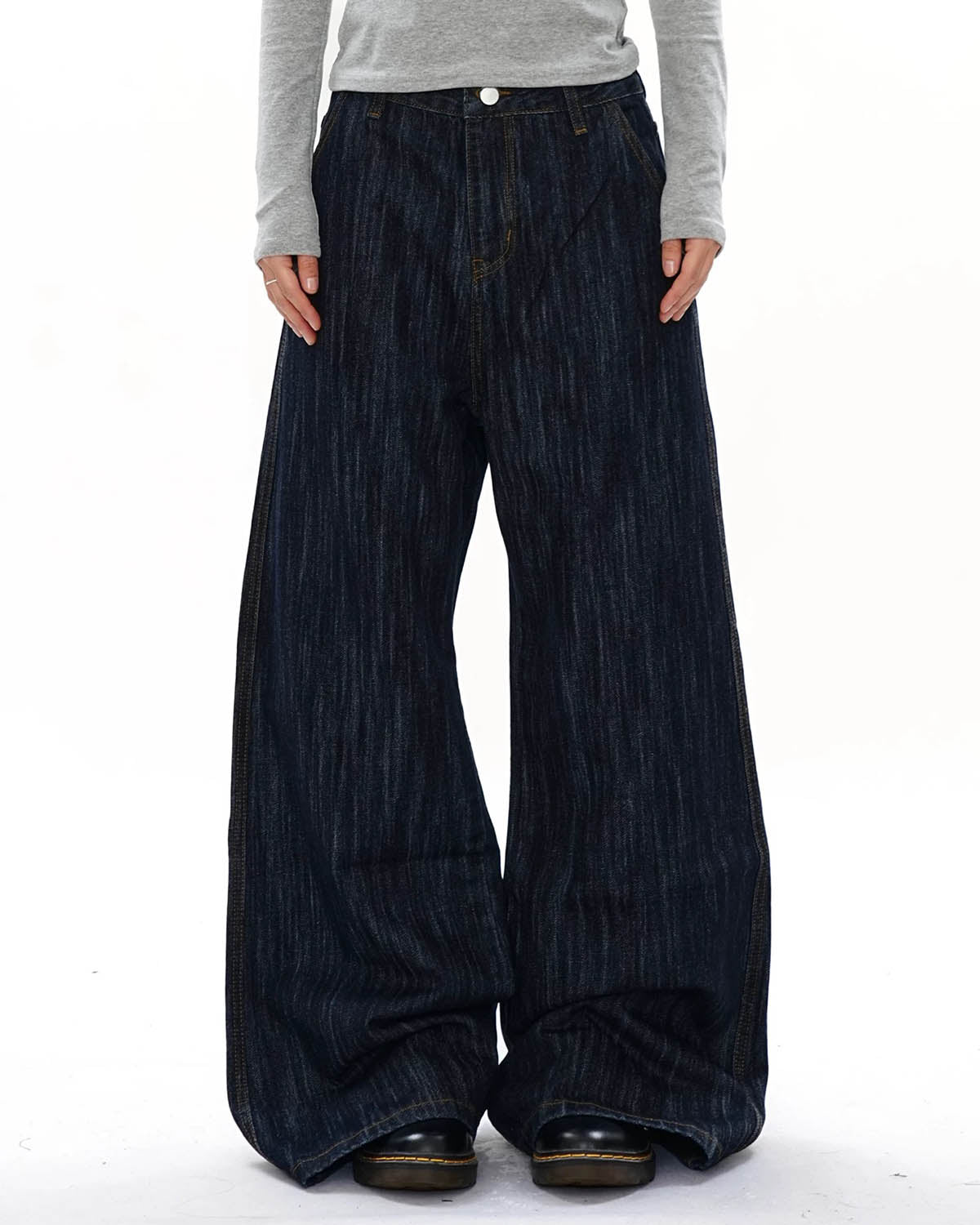 Dark Indigo Wide Bootcut Jeans | LCDEGO Streetwear