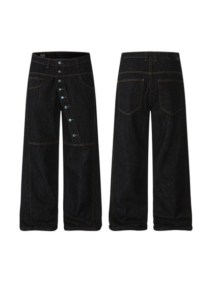 Buttons Up Raw Baggy Jeans | LCDEGO Streetwear
